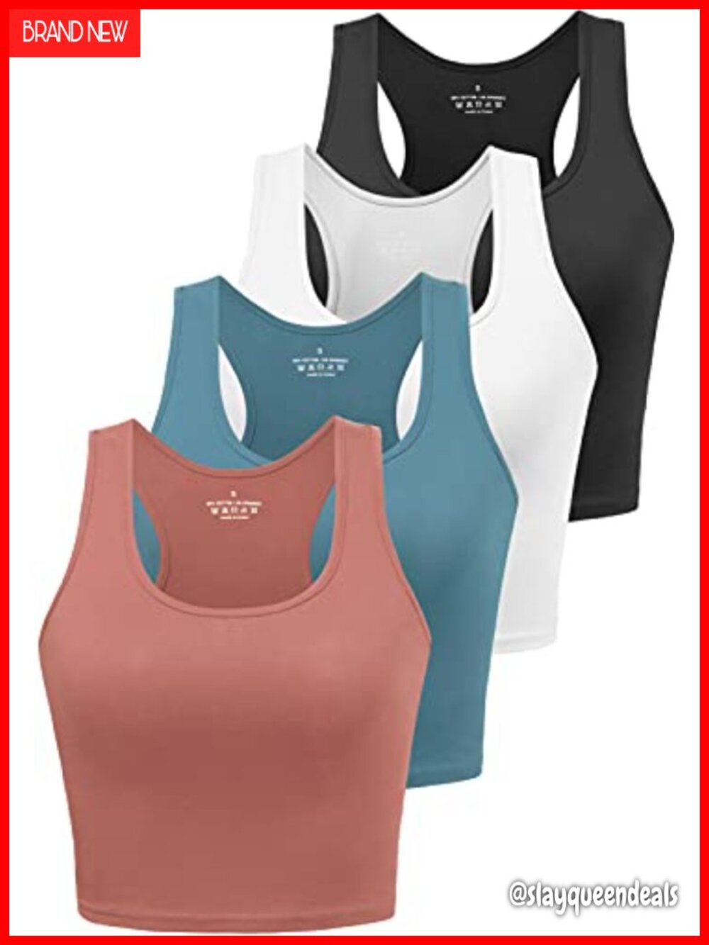 Women's Cotton Spandex Crop Tank Tops 4-Pack Workout Athletic Shirts